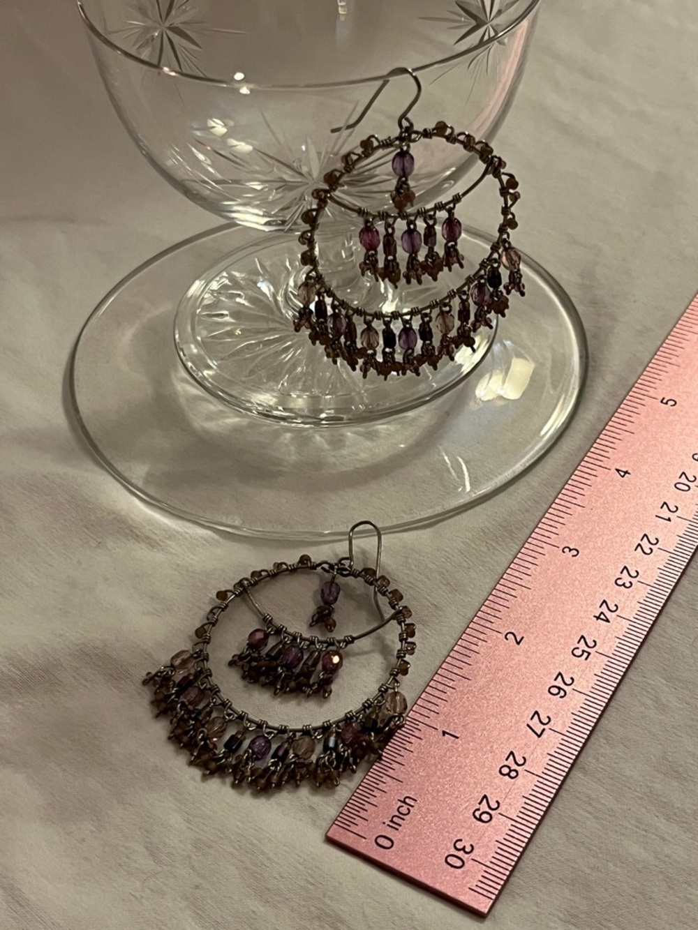 Handcrafted Purple Hoop Chandelier Earrings